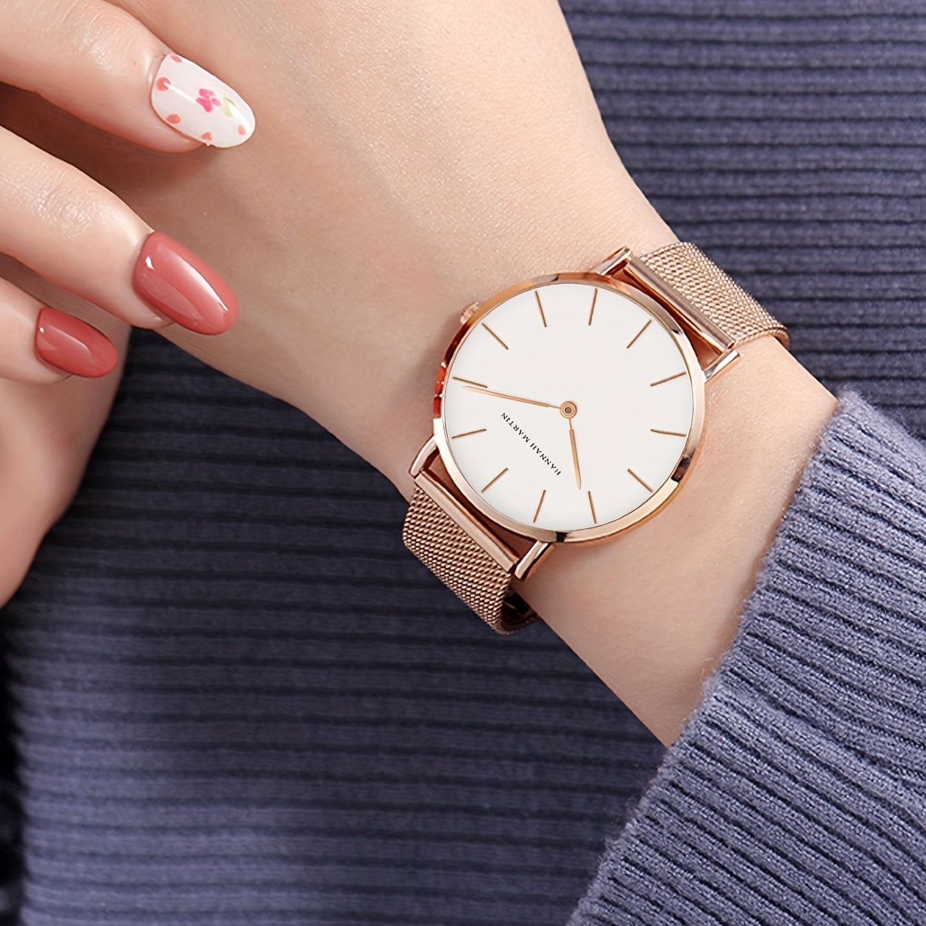 Women's Quartz Watch Stainless Steel Mesh Band Zinc Alloy Case Light Luxury Simple Fashion Wrist Watch