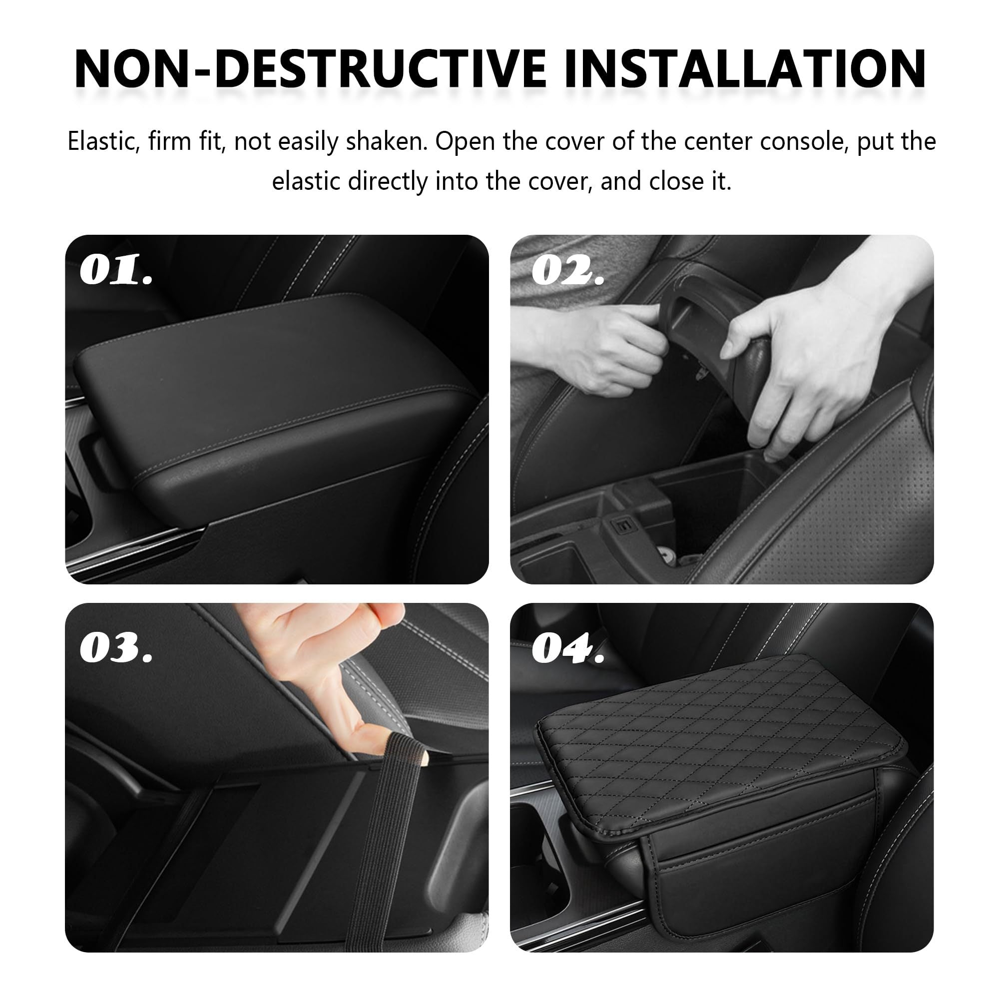 Car Armrest Cushion PU Leather with Storage Bags for Phones and Accessories