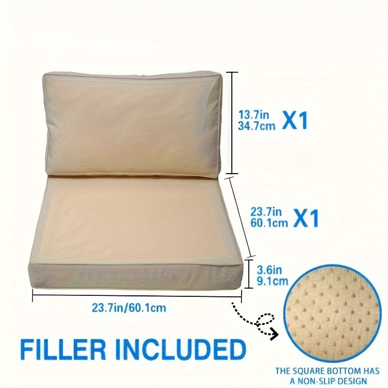 Waterproof Deep Seat Cushion with Zippered Backrest 60.96x60.96x10.16 cm Indoor Outdoor