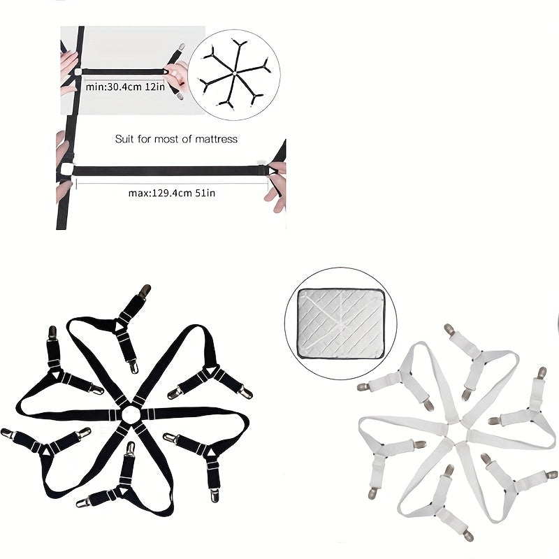 Adjustable Elastic Bed Sheet Fasteners for Fitted and Flat Sheets