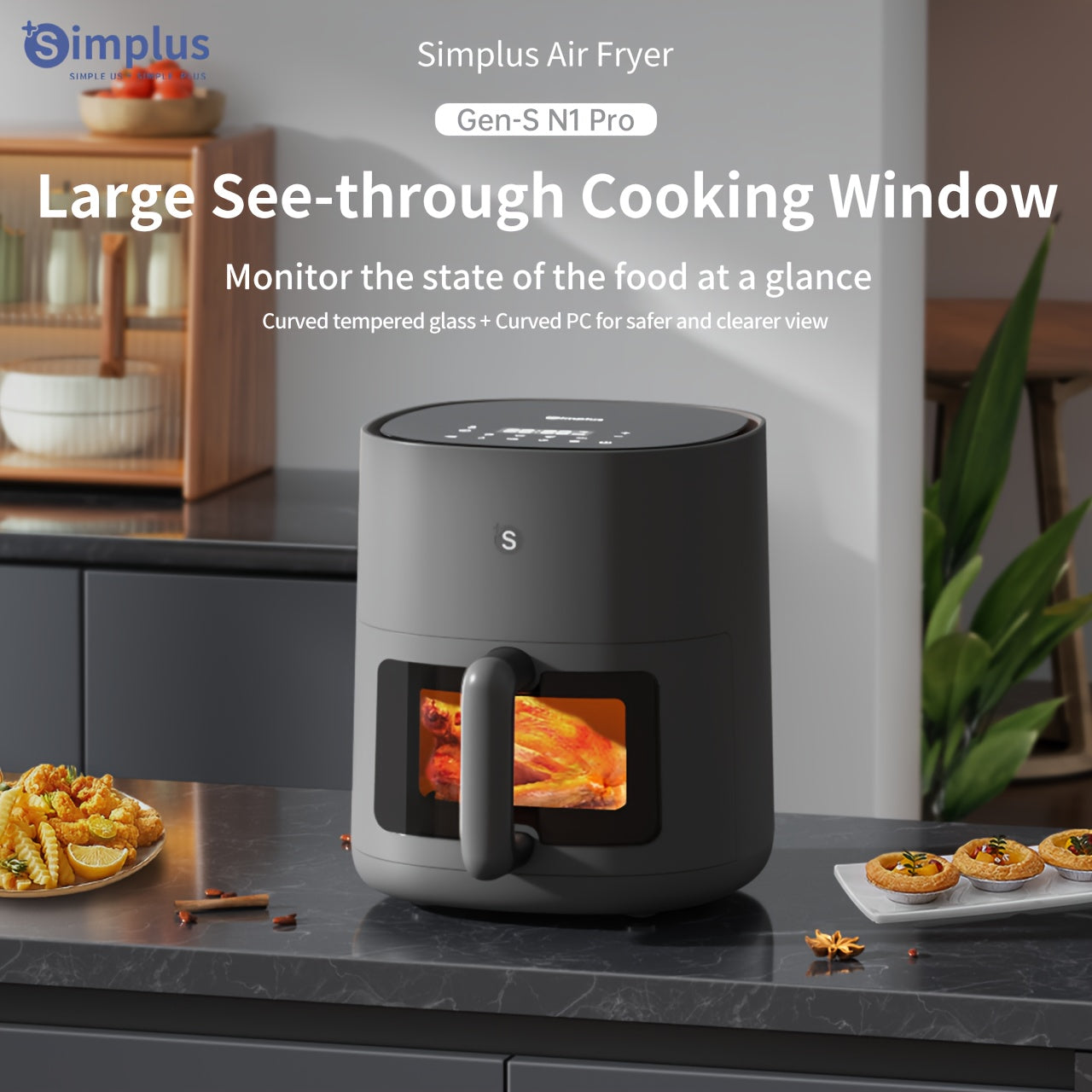 4.5L Havo Fryer LCD Touch Screen 1450W 8 tayyorlash rejimi 360° issiq havo aylanishi