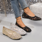 Zapatos planos slip-on de malla con purpurina para mujer, suela de EVA transpirable, zapatos para todas las estaciones