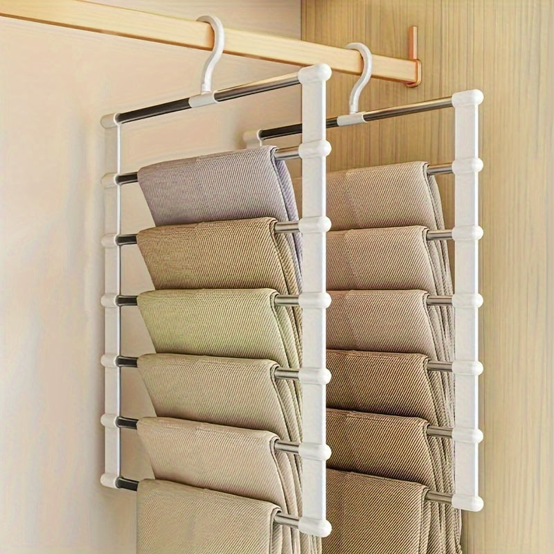 Foldable Pants Hanger with Stainless Steel Rods Multi-Layer Plastic Organizer for Retail Display