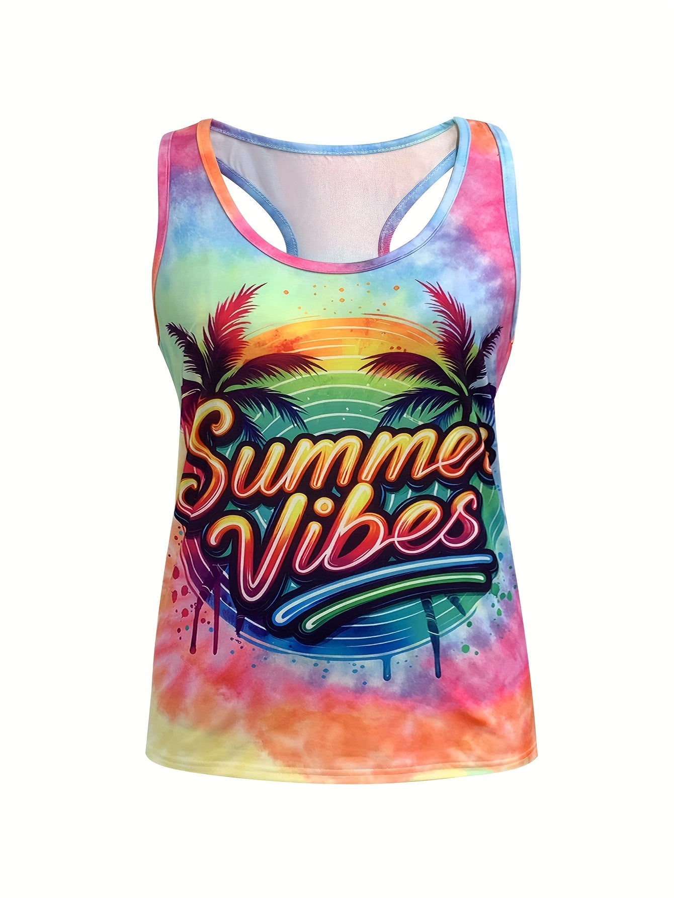 Топ женский летний с графическим принтом Plus Size, стиль casual, с эффектом tie-dye, для пляжного отдыха и отпуска