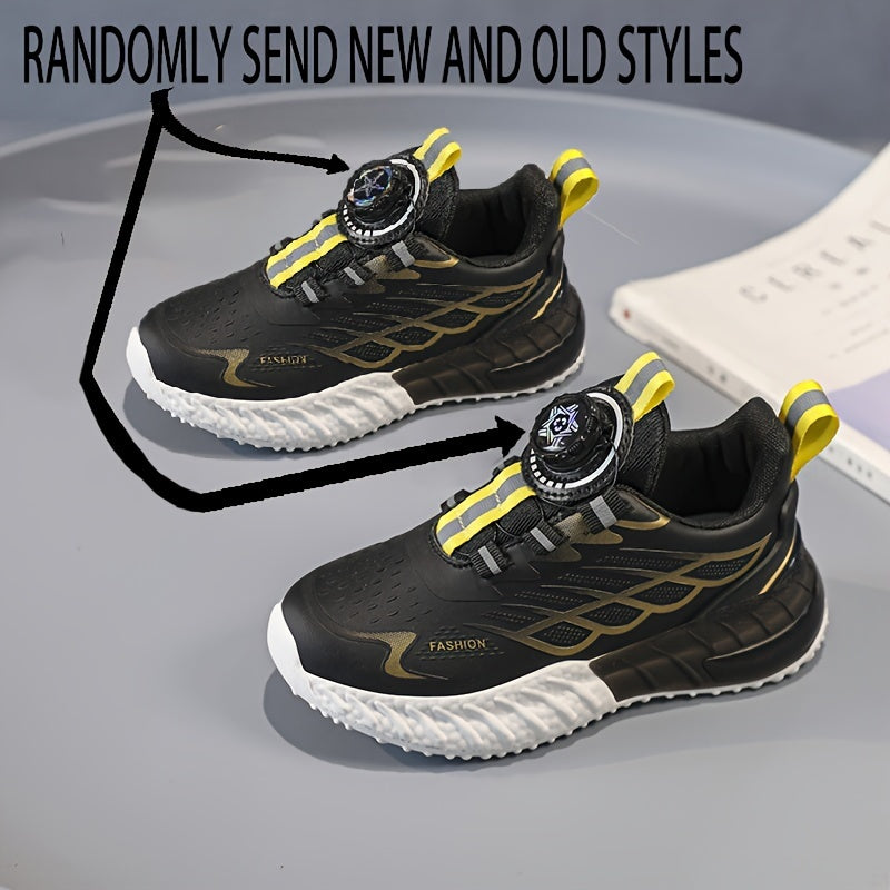 Boys Casual Low Top Sneakers with Rotating Button Lightweight Shock-Absorbing Running Fitness