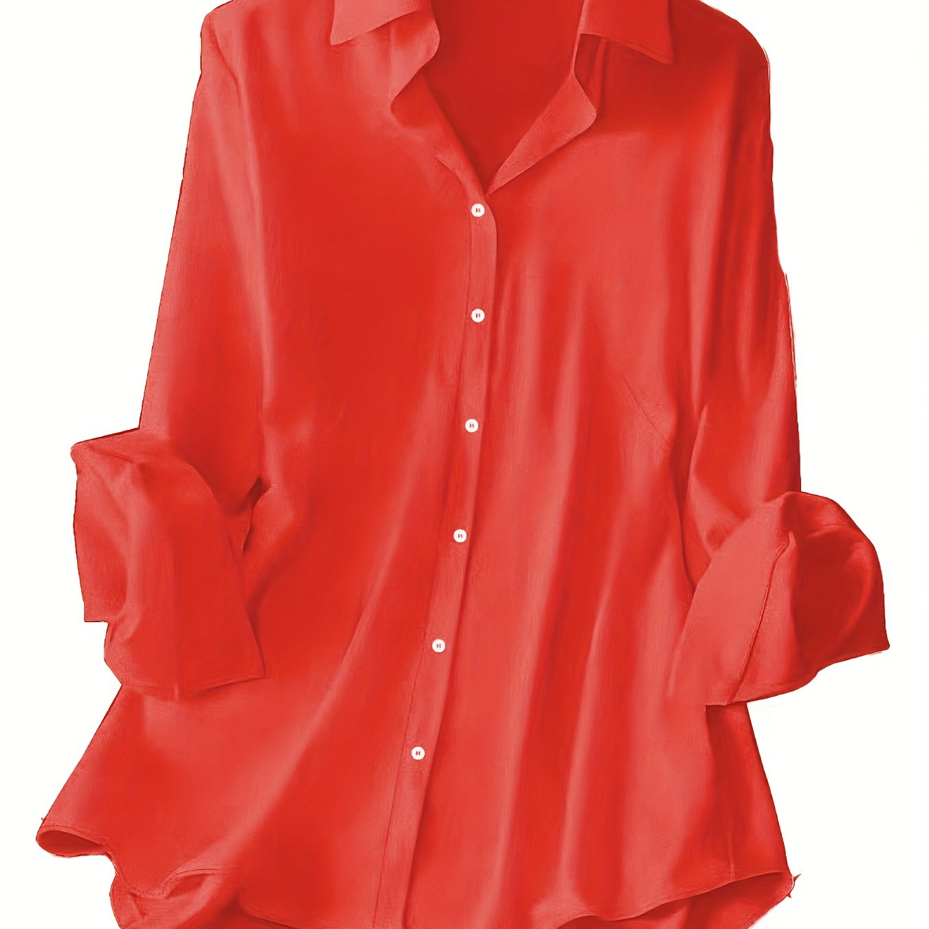 Women's Plus Size Satin-Like Purple Button-Up Shirt Long Sleeve Casual Elegant