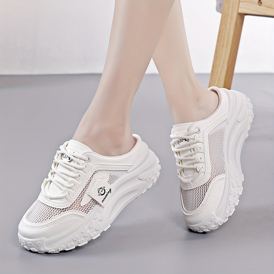 Women's Mesh Casual Sneakers Low-Top Lace-Up Walking Shoes Khaki