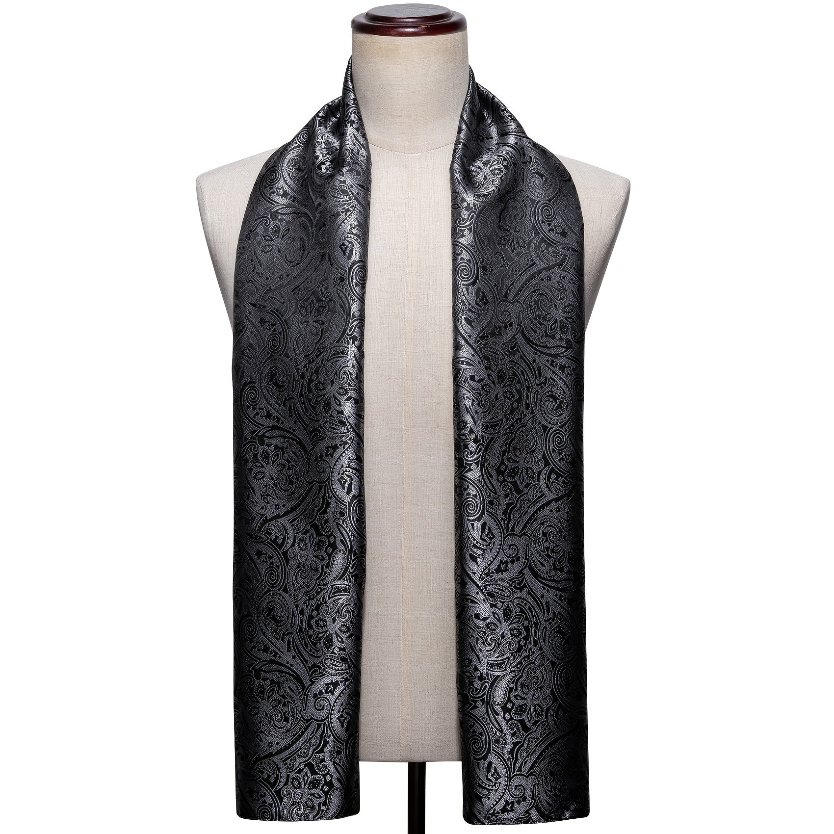Men's Black Jacquard Paisley Floral Scarf for Autumn Winter