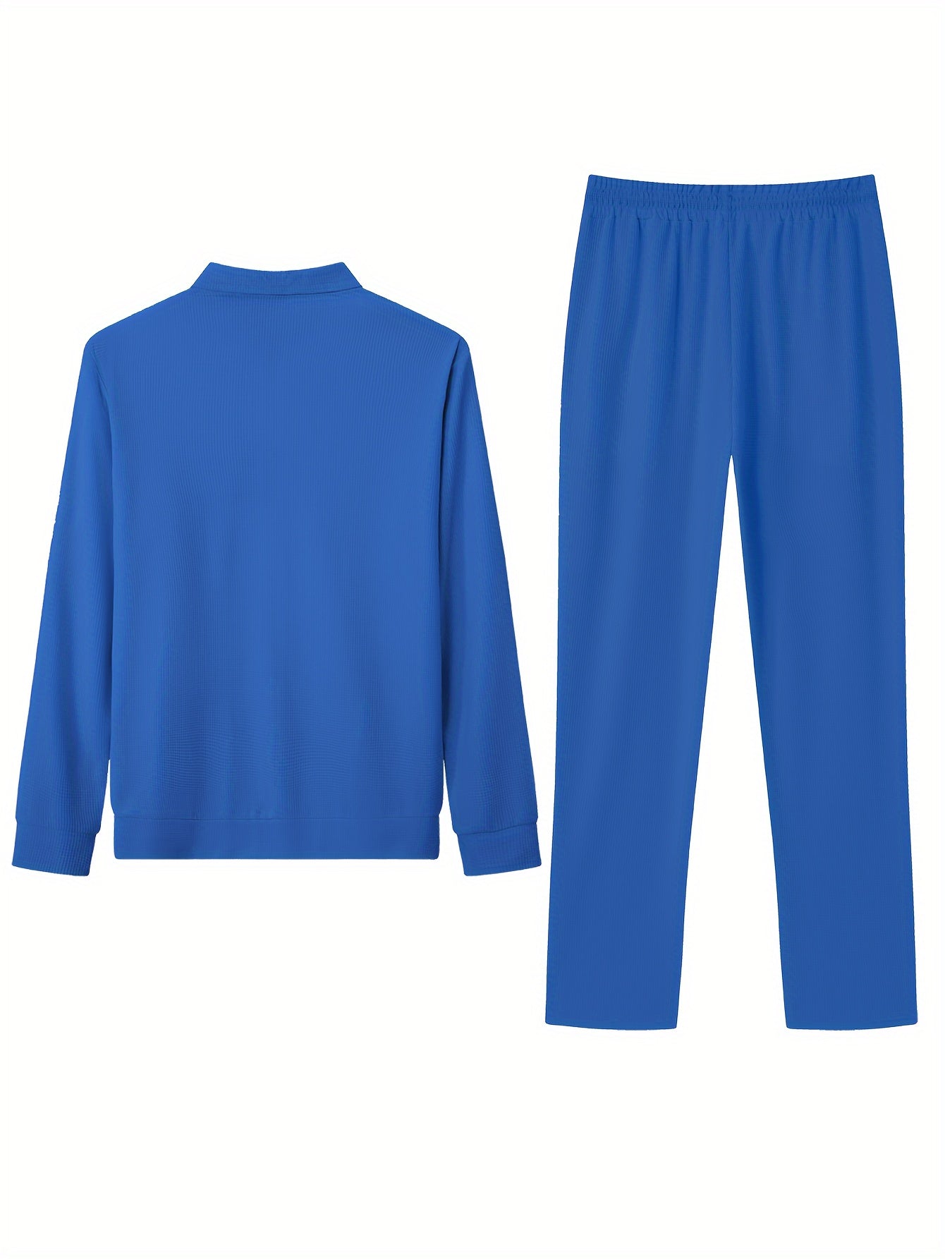 Conjunto casual de color sólido para hombre de 2 piezas con pantalones con cordón y chaqueta con cremallera