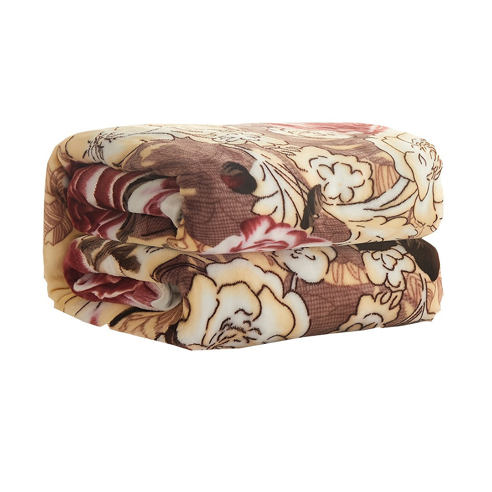 Cozy Floral Print Reversible Flannel Throw Blanket for Couch and Bed