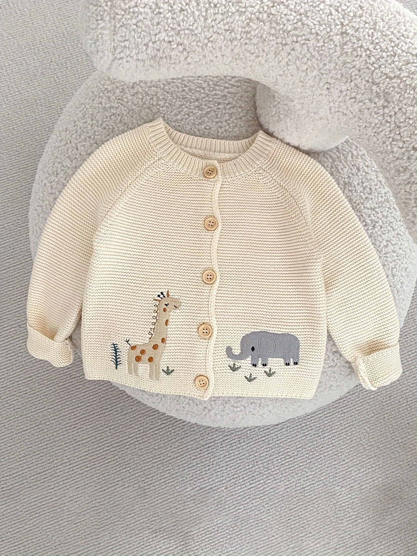 Baby Girls Knit Cardigan with Cartoon Embroidery Crew Neck Long Sleeve Cotton Spring Fall
