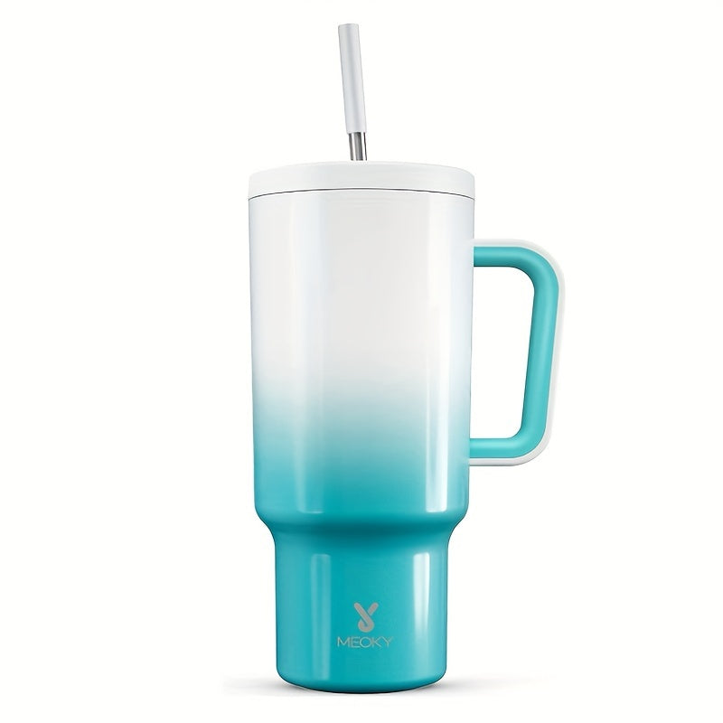 Vaso aislado de acero inoxidable de 40 oz con tapa, pajilla, asa y a prueba de fugas