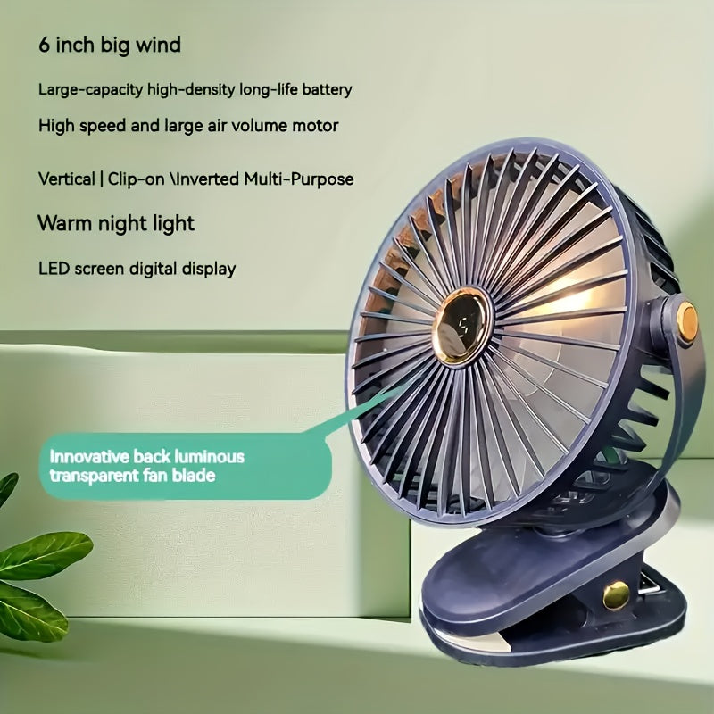 Vertical Clip-On Electric Fan with Adjustable Angles and Quiet Operation