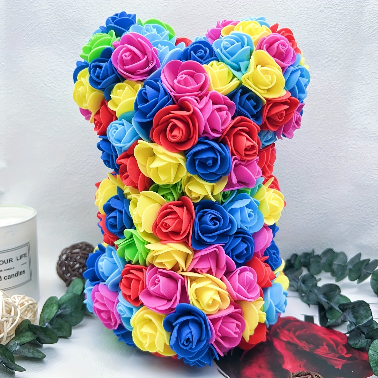 10 Inch Eternal Rose Bear Foam Flower Teddy for Valentine's Day Romantic Decor