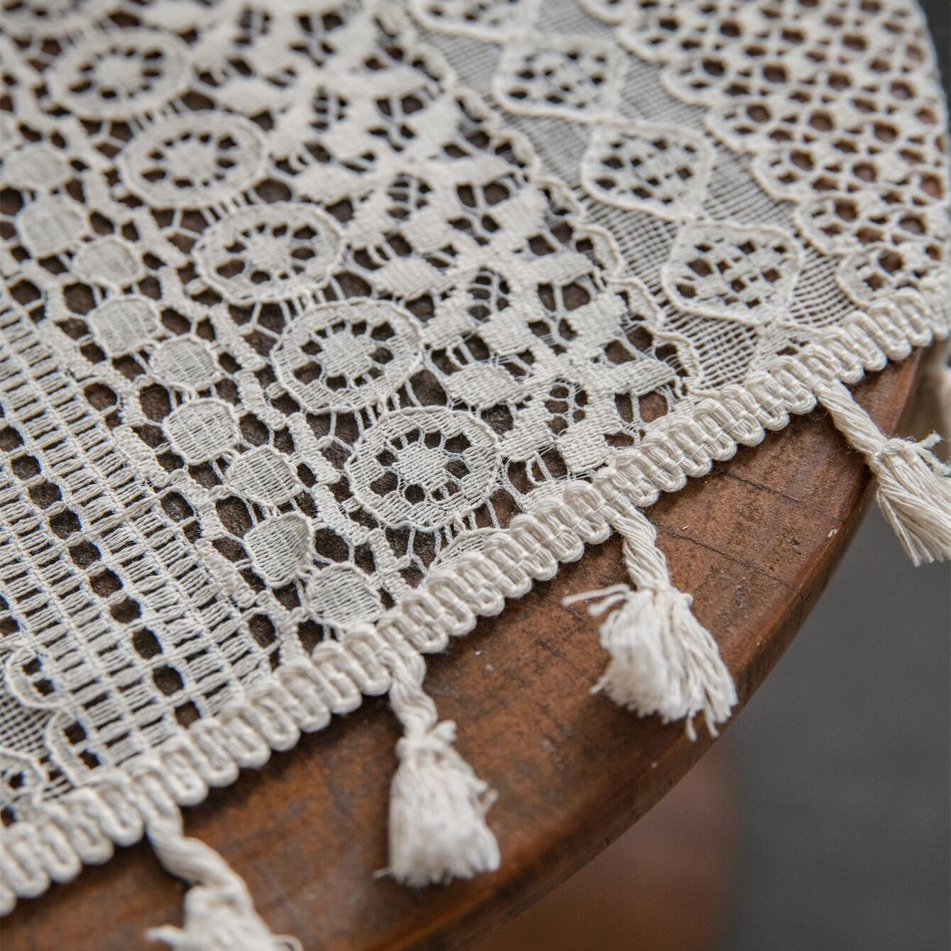 Beige Boho Curtains with Fringe and Gold Details UV Protection Rod Pocket for Living Room Kitchen