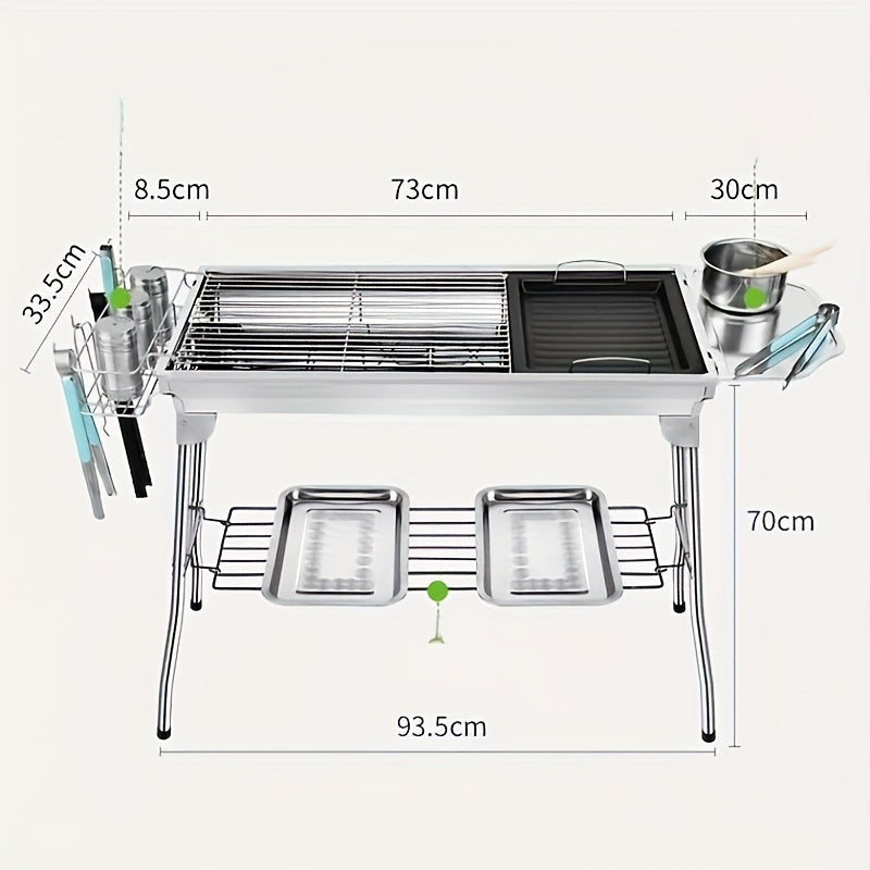 Large Stainless Steel Barbecue Grill for Camping and Outdoor Use Folding Design