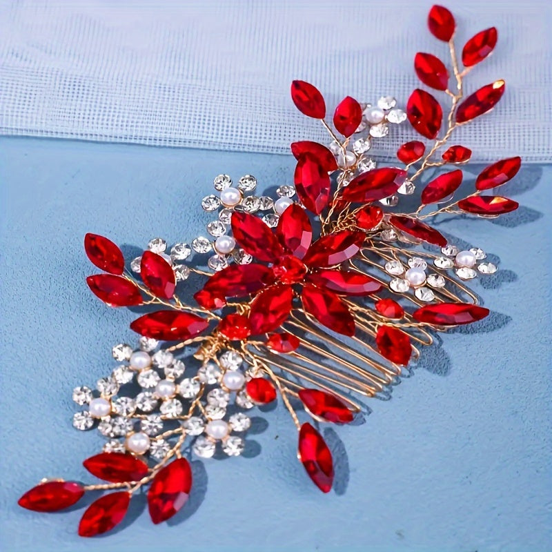 Golden Rhinestone Hair Accessory for Bridal Wedding Hairpiece