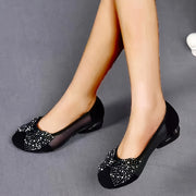 Women's Mesh Low Heel Pumps with Bowknot and Round Toe