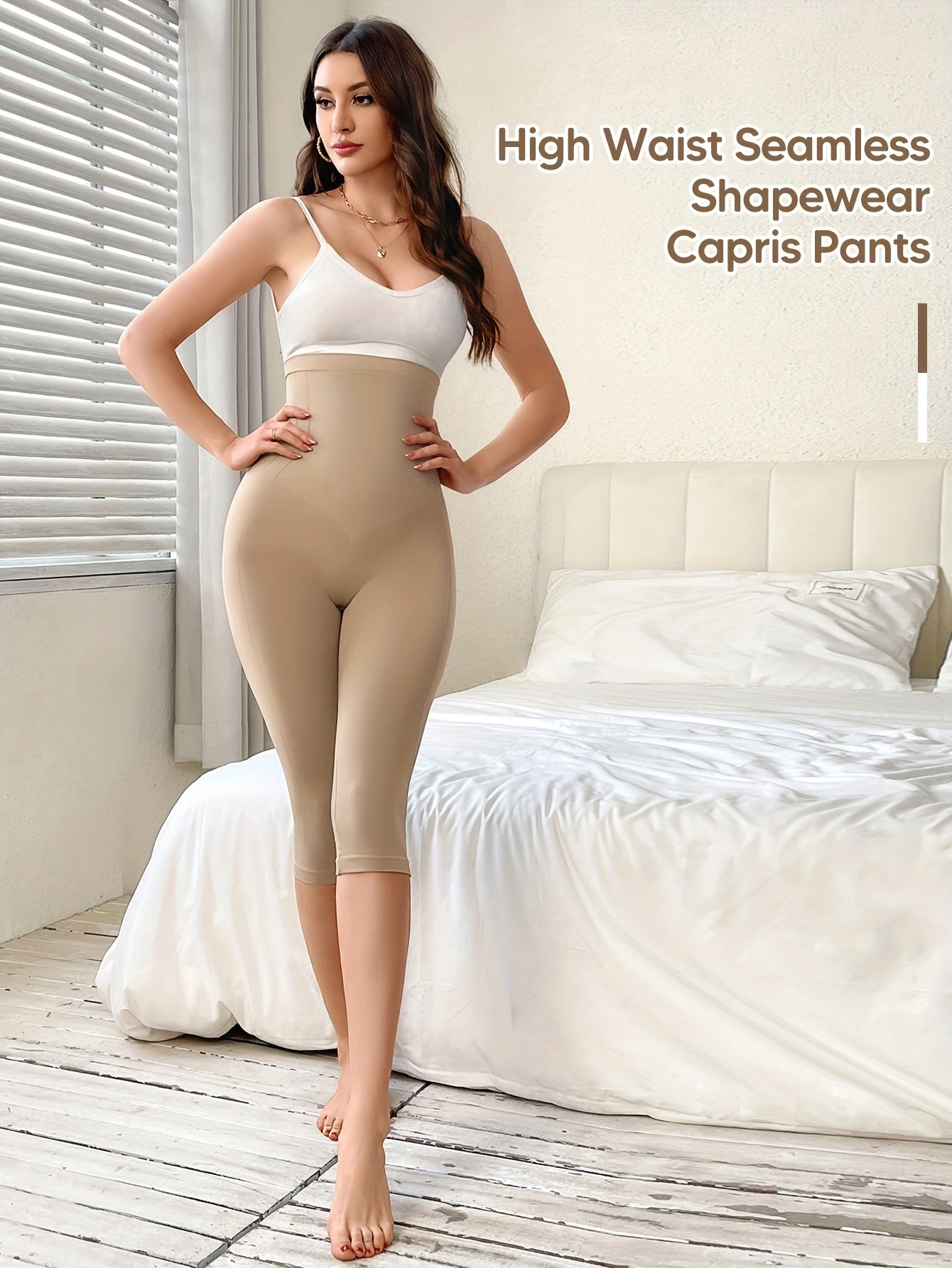 Women's High-Waist Shapewear Capri Pants with Chest Support Nylon Blend Micro Elasticity