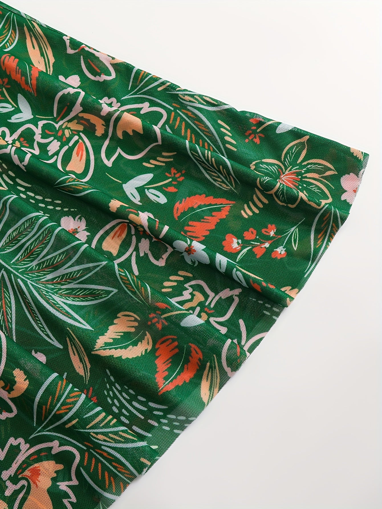 1 dona Elegant Plus Size Tropik Print Bir Parcha Suvda, Orqa Qismi Ochiq, Olingan Yostiqlar bilan, Yuqori Elastik Polyester Aralashma Matodan Yasalgan Suvda Kiyimlari Ayollar uchun.