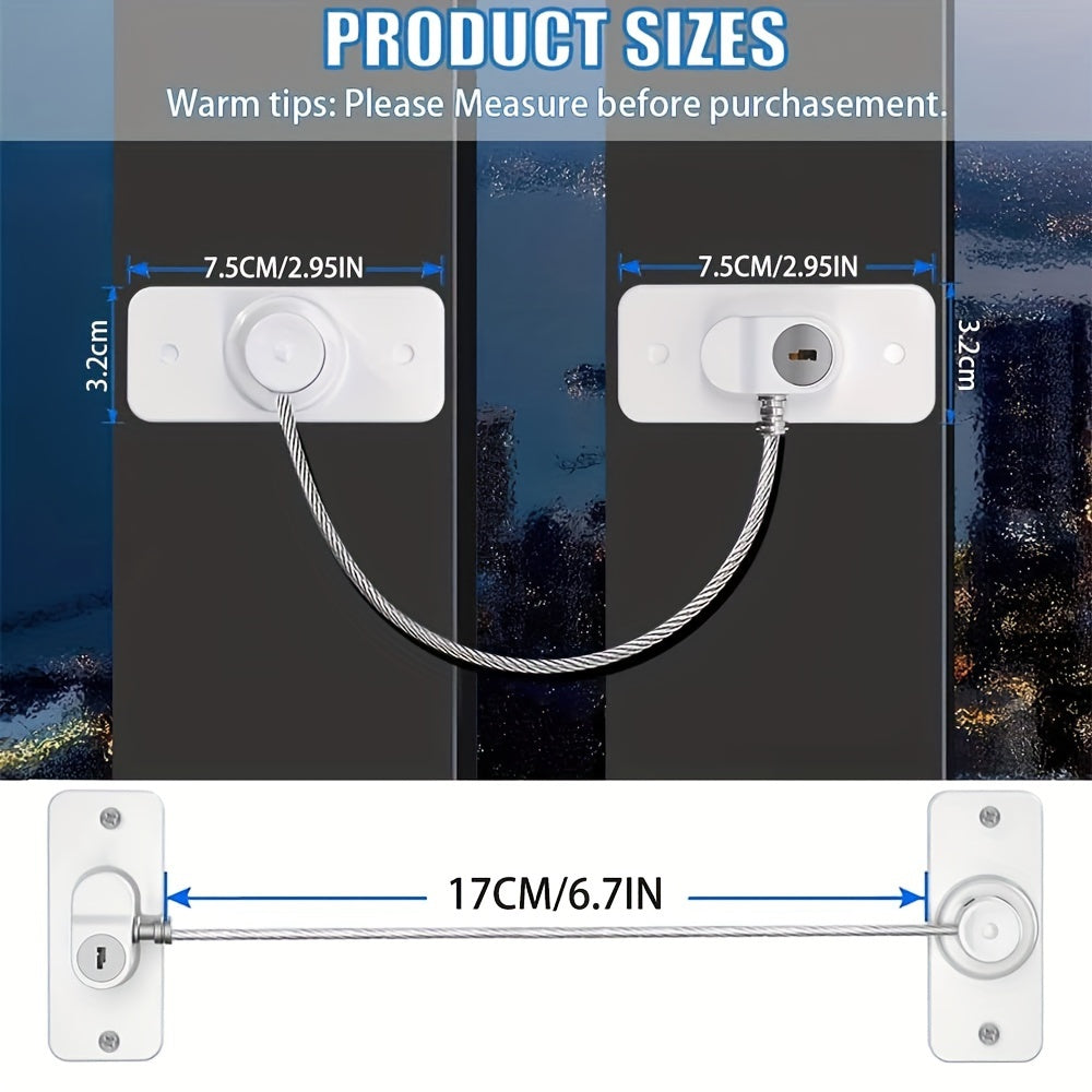 Set of 2 PVC Window Locks with Keys and Screws for Security
