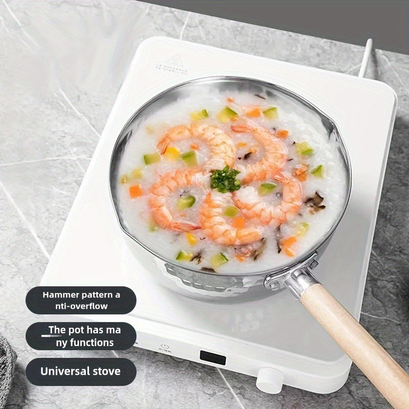 Cazo de acero inoxidable 2L compatible con inducción con tapa de madera para cocinar