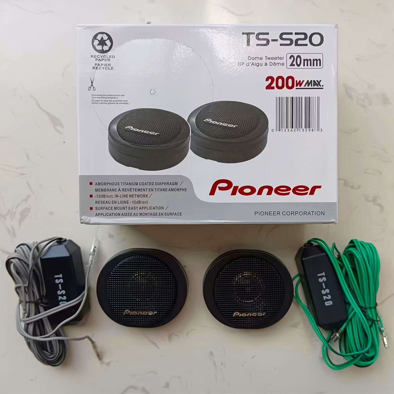 Pioneer TS-S20 Dome Tweeterlar, 200W Yuqori Quvvat, Mustahkam Po'lat Qurilish, Mat Qoplama, O'rnatish Aksessuarlari Kiritilgan, 1 Juft, Qora, Audio Tizimini Yaxshilash - Qattiq Logo Brendirovka