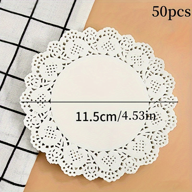 50 Pieces Lace Paper Oil Absorption Pads Cake Baking Pizza Food Pads in 3 Shapes