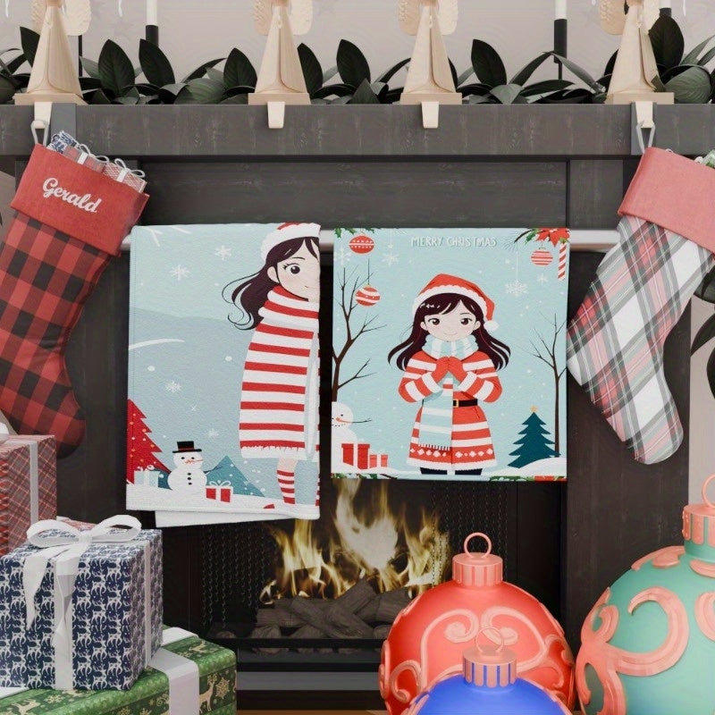 Set of 2 Christmas Kitchen Towels 18x26 Snowflake Winter Decor