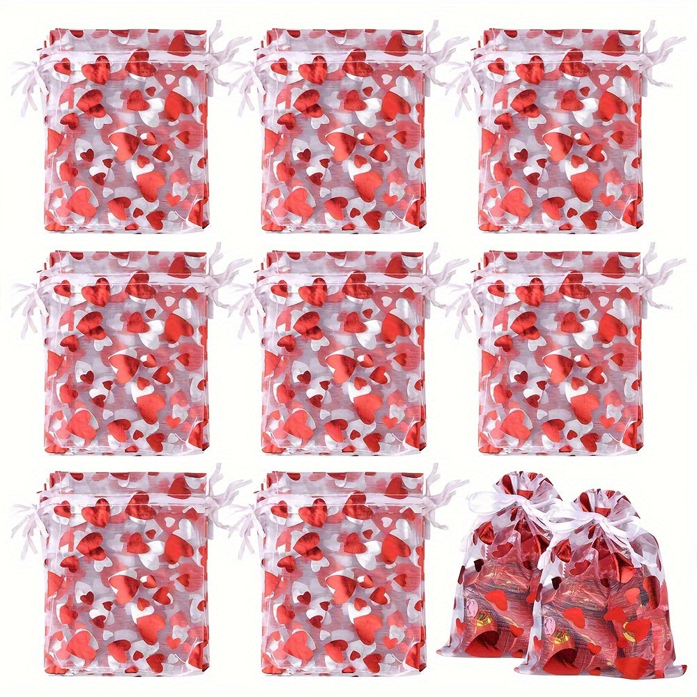 Valentine's Day Heart Peach Organza Jewelry and Cosmetic Storage Bags 50 Pack