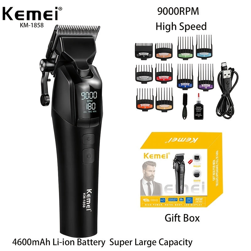 Kemei KM-1858 Professional Hair Clipper DLC Blade bilan - Katta quvvat, yuqori tezlik, USB bilan quvvatlanadigan, ko'p uslubdagi taroq qo'shimchalari, erkaklar uchun ideal sovg'a