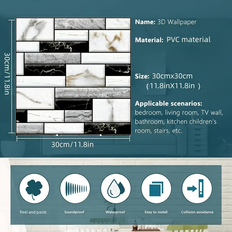 3D g'isht plitka PVC devor stikerlari suv o'tkazmaydigan o'z-o'zini yopishtiradigan mozaika paneli uy bezak uchun
