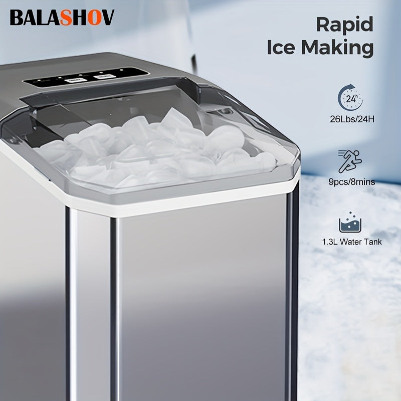 Portable Ice Maker Self-Cleaning Bullet Ice 9 Cubes in 8 Minutes Small Kitchen Bar