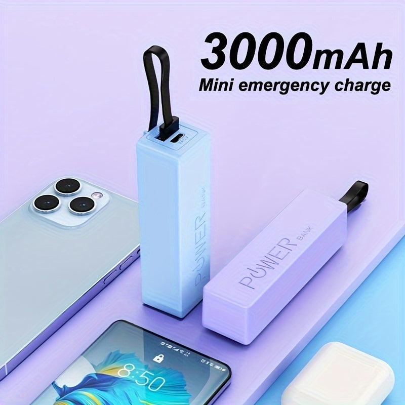 3000mAh quvvatga ega mini favqulodda quvvat banki, ip lanyard va Type-C kabel.