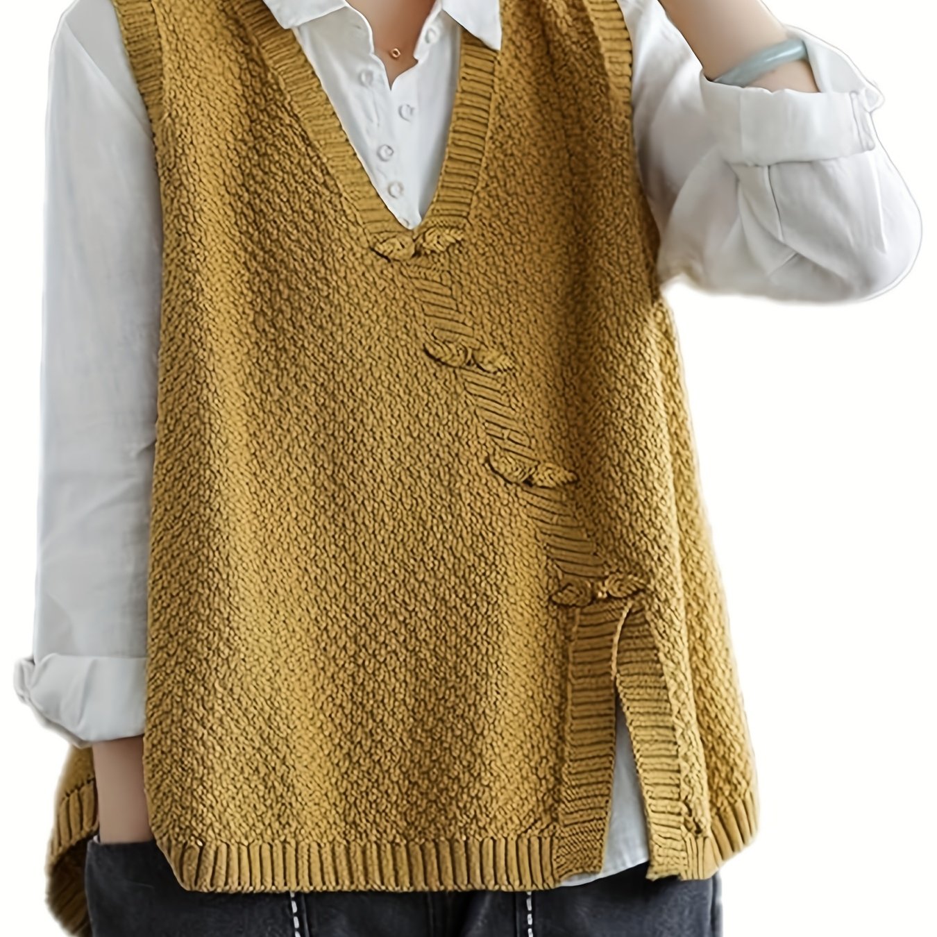 Ayollar uchun Sariq Mustard V-yuzi Kardigan Kiyim Yengil Kundalik Qavatli Layering