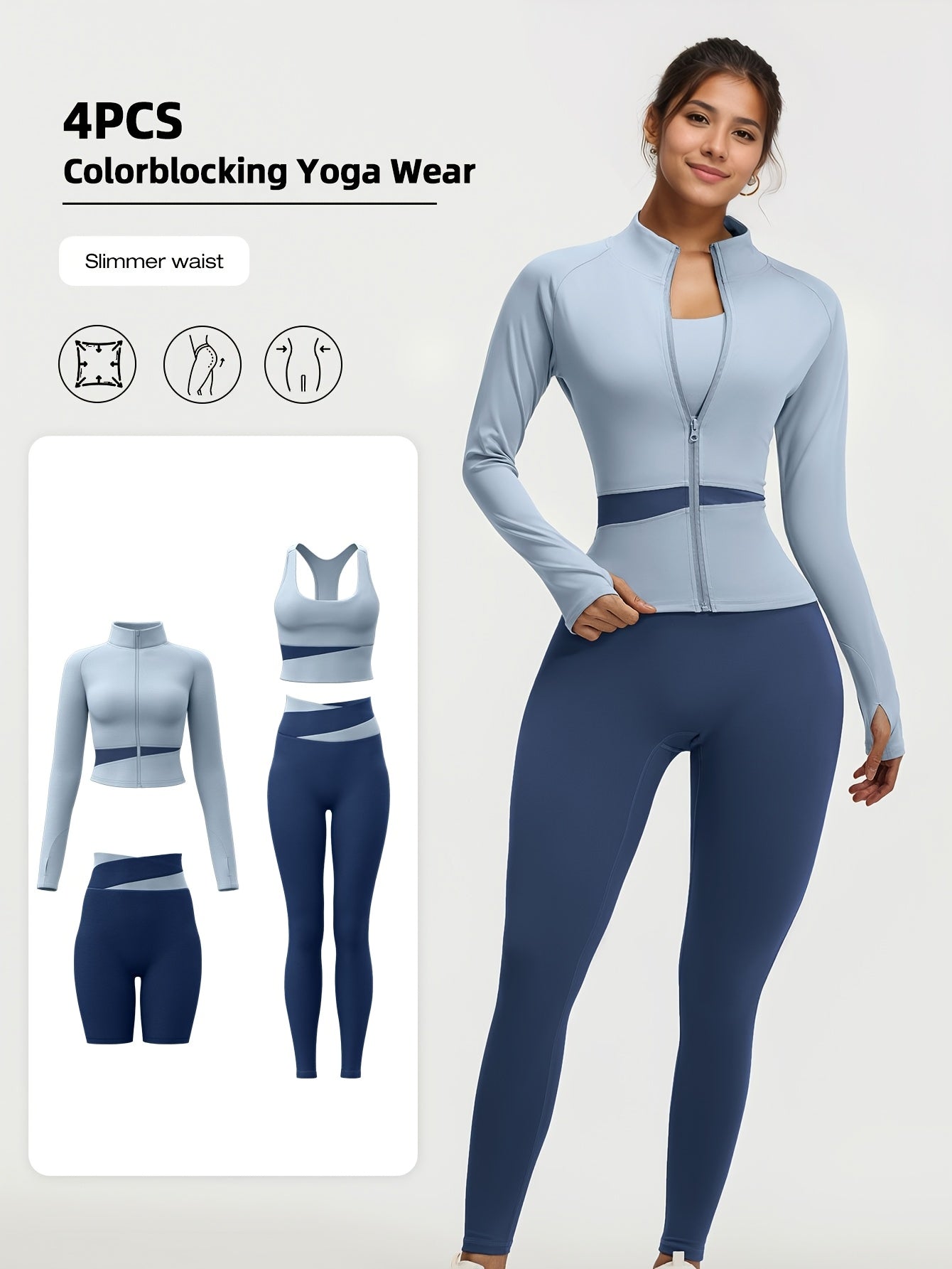 Women's Yoga Workout Set with Zipper Jacket Leggings and Sports Bra in Euro Sizes for Running and Fitness