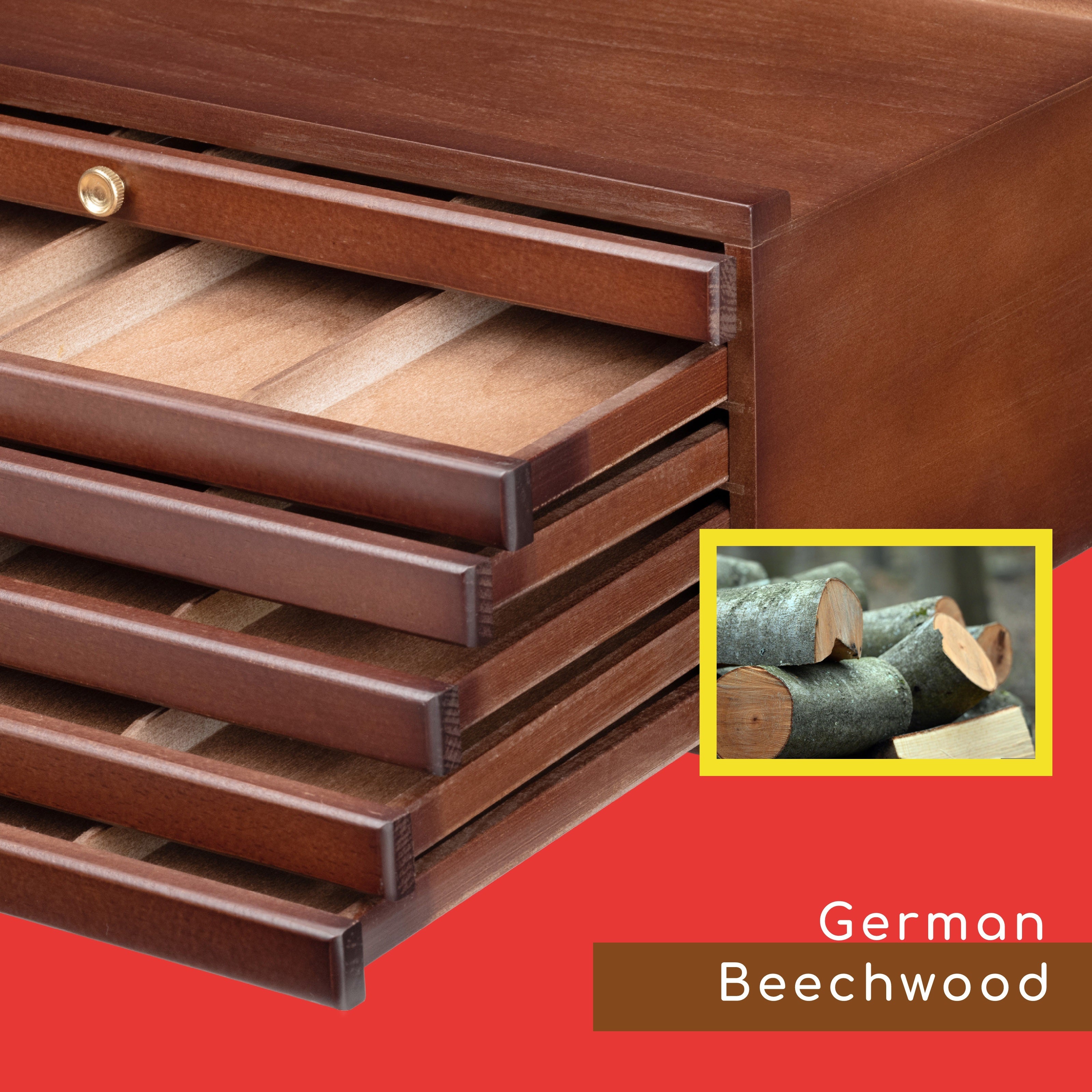 Wooden Art Supply Organizer with Removable Drawers - 4/6/10 Compartments for Pastels Pencils and More