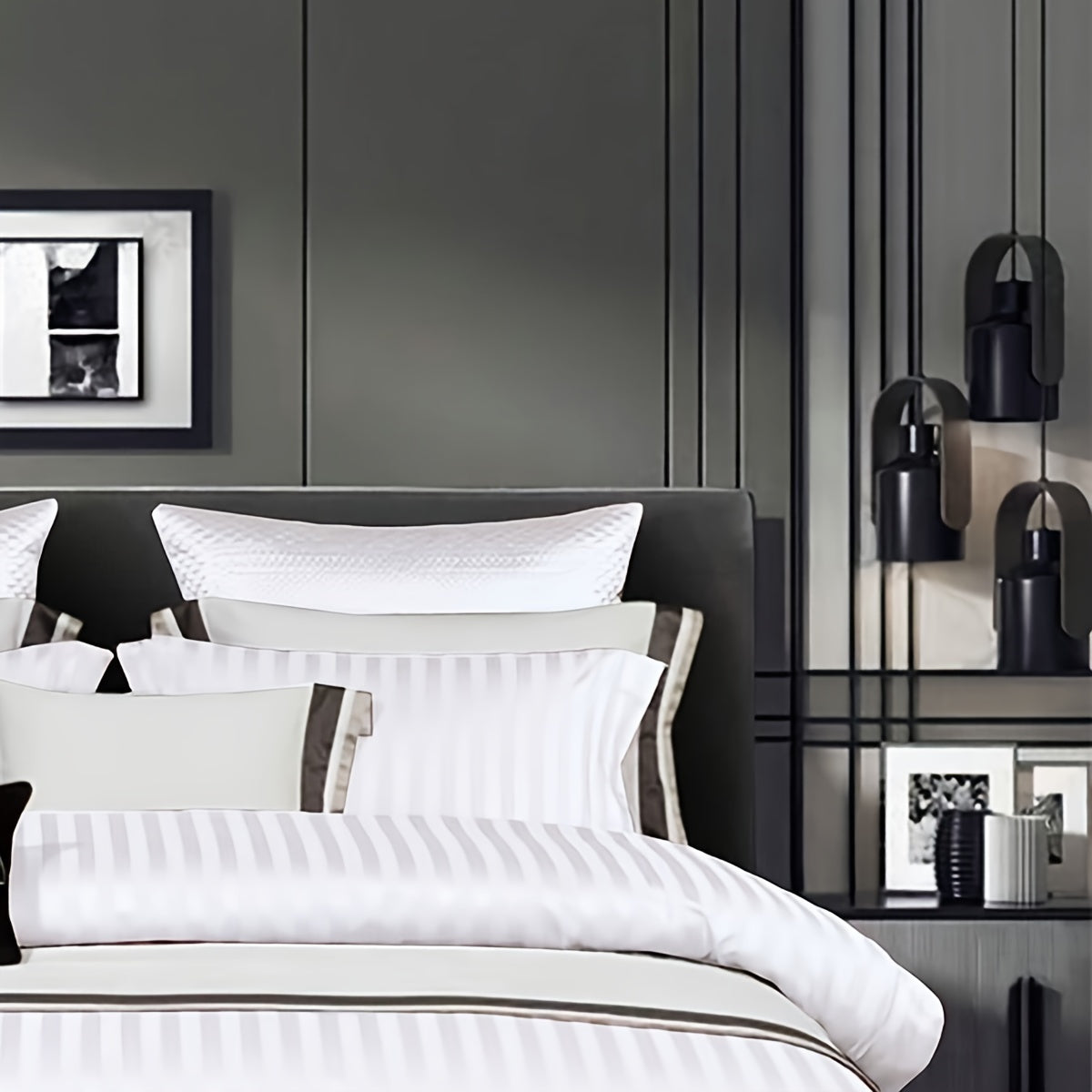 White Satin Print 3-Piece Duvet Cover Set with Pillowcases Bedding