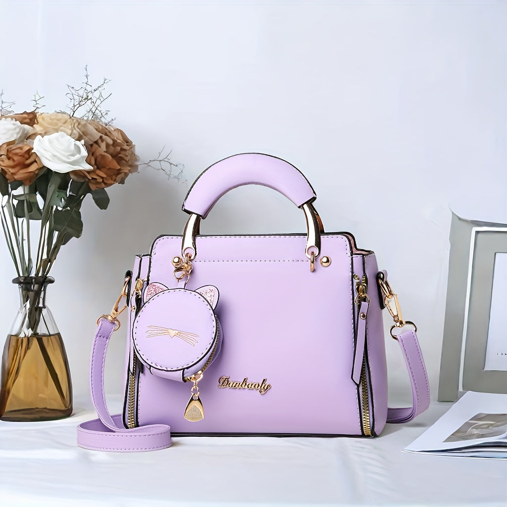 Стильная черная сумка-тоут с регулируемым ремнем, с кошачьим шармом - идеально подходит для поездок на работу и повседневных выходов, может носиться как на плече, так и через плечо.