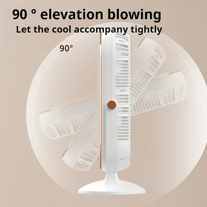 720° Oscillation Table Fan with Dual Motors, 5-Speed, USB Charging