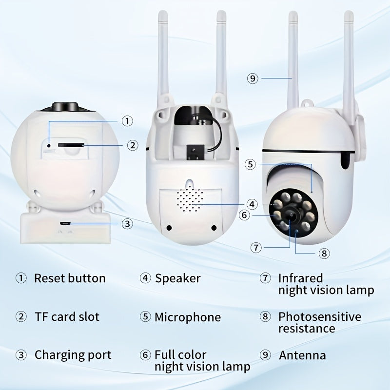 1080P HD simsiz uy xavfsizlik kamerasi bilan uyingizni tashqarida kuzatib boring. Ushbu kamera tungi ko'rish, USB orqali zaryadlash va oson kuzatish uchun smartfon ilovasi boshqaruvi bilan jihozlangan.