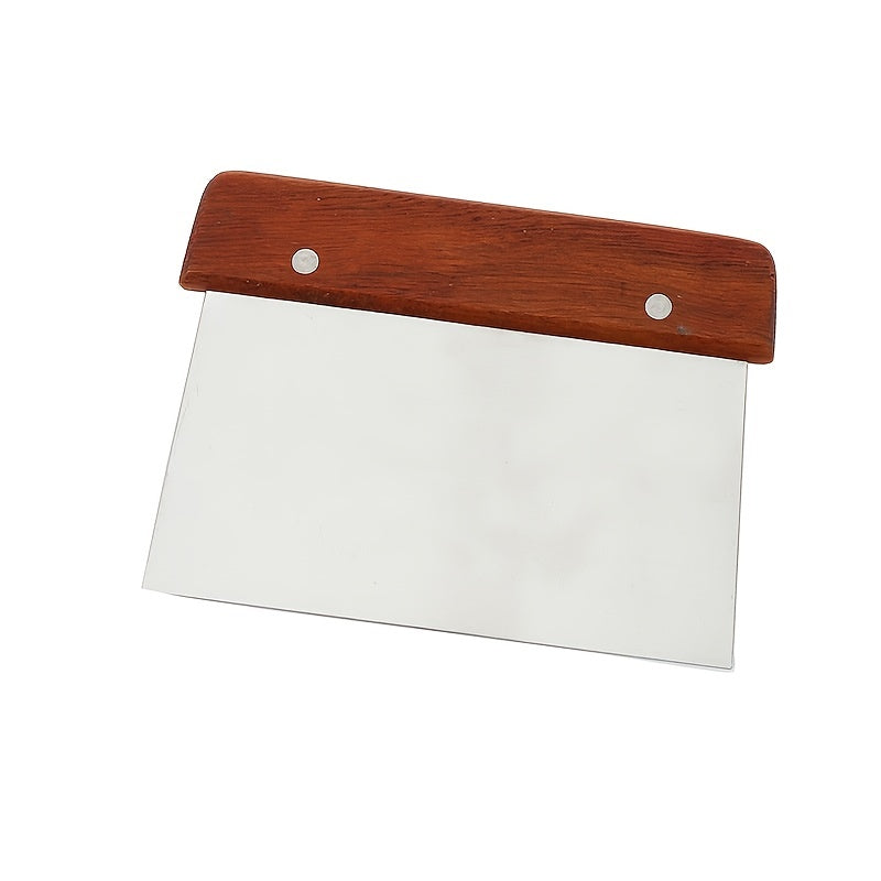 Stainless Steel Square Dough Cutter with Wooden Handle for Baking and Cooking
