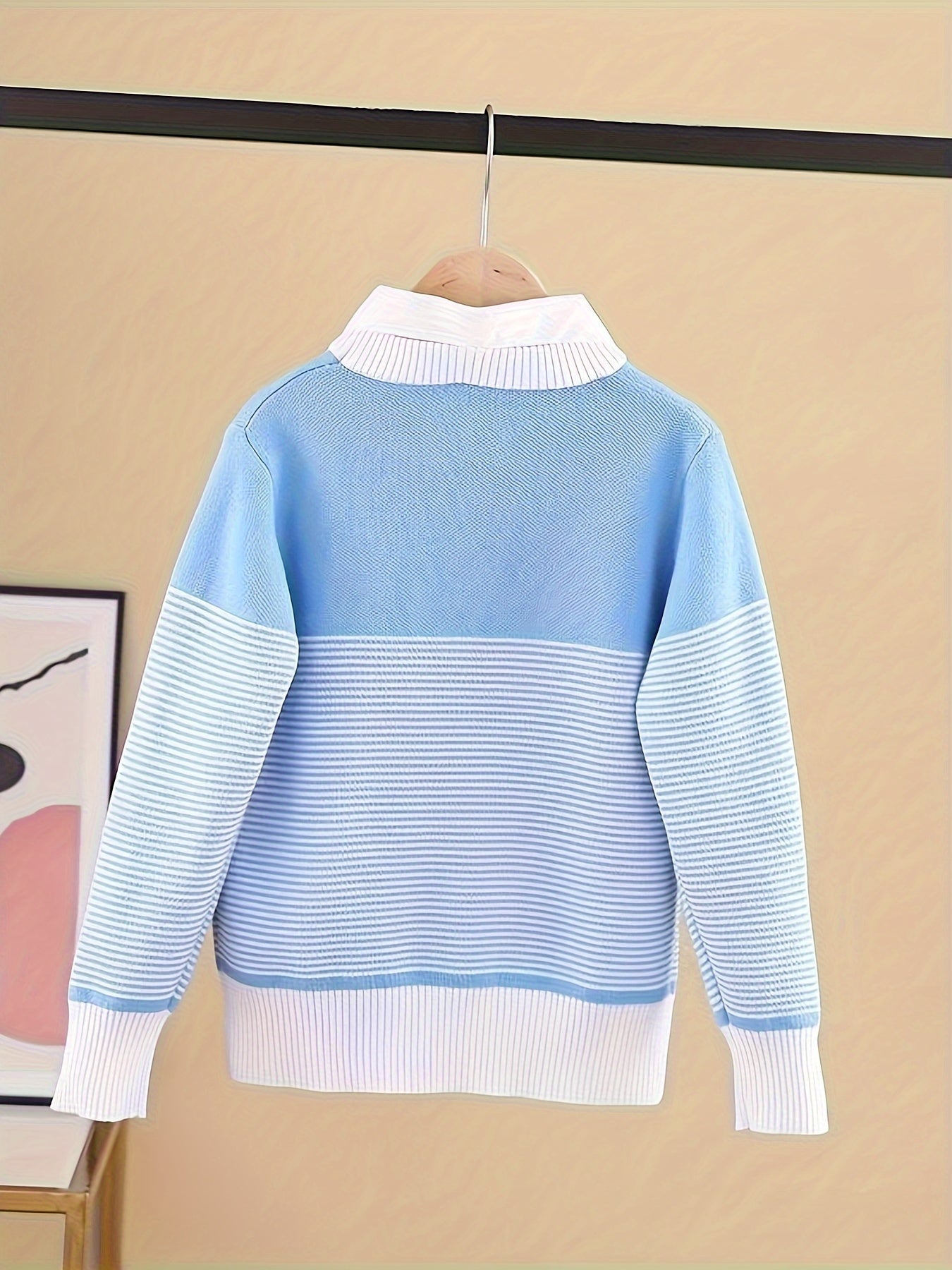 Boy's Knit Pullover Long Sleeve Stripes Crew Neck Spring Fall Medium Stretch