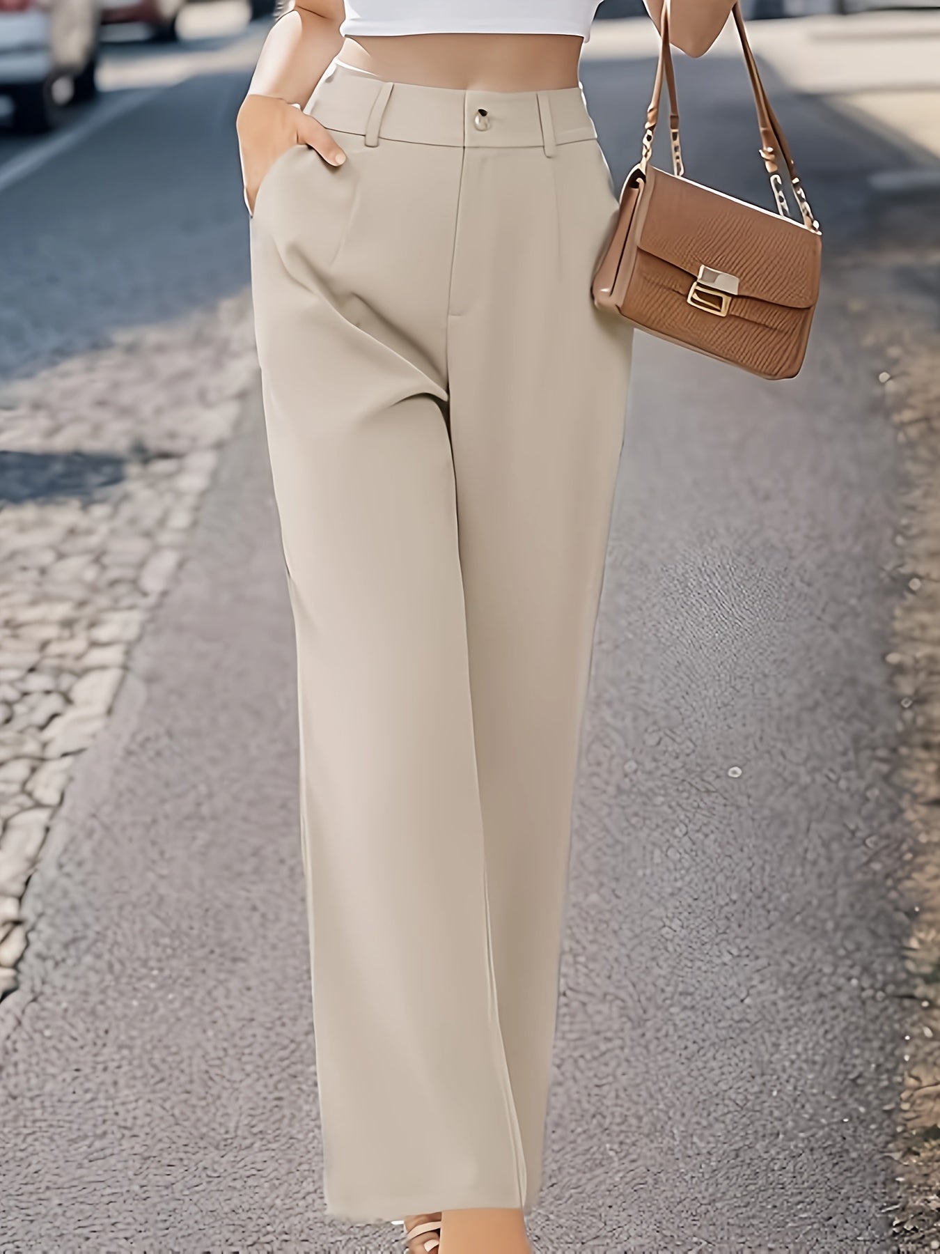 Women's Solid Color Straight Leg Pants for Office and Casual Wear
