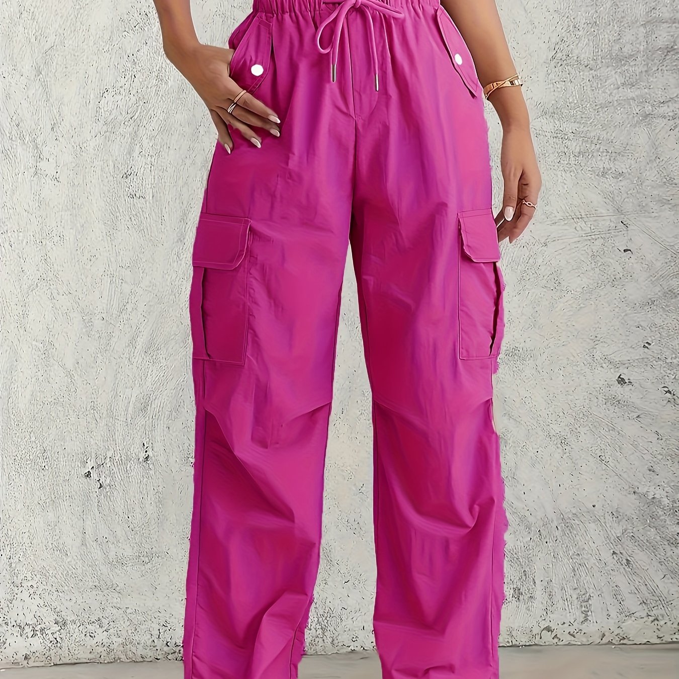 Women's Plus Size Cargo Pants Light Pink Summer Straight Fit Drawstring Waist