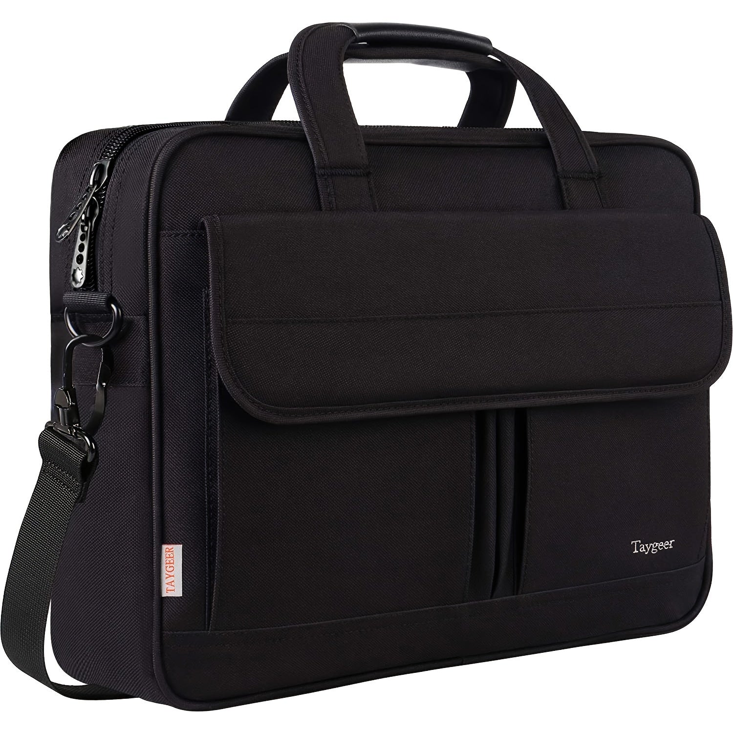 15.6-Inch Black Laptop Briefcase for Men and Women with Adjustable Strap and Multi-Compartment Organizer