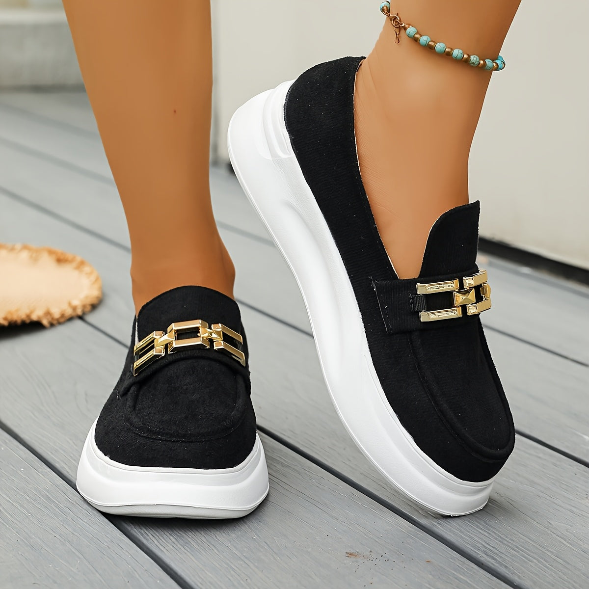 Women's Slip-On Platform Shoes Beige Cushioned Sole Casual Office Slip-Ons