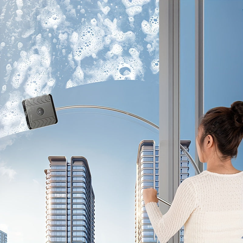 Телескопический набор для мытья окон с резиновым скребком и L-образным креплением для дома и автомобиля - с двухсторонней щеткой, идеально подходит для мытья стекол внутри и снаружи.