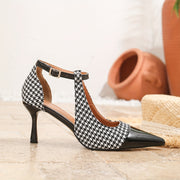 Women's Houndstooth Pattern Faux Cover Upper High Heels with All-Weather Grip