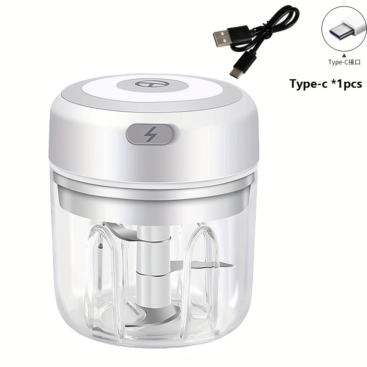 Uy uchun quvvatli motor bilan portativ elektr oziq-ovqat maydalagich, USB orqali qayta zaryadlanadigan mini sarimsoq maydalagich va go'sht maydalagich.